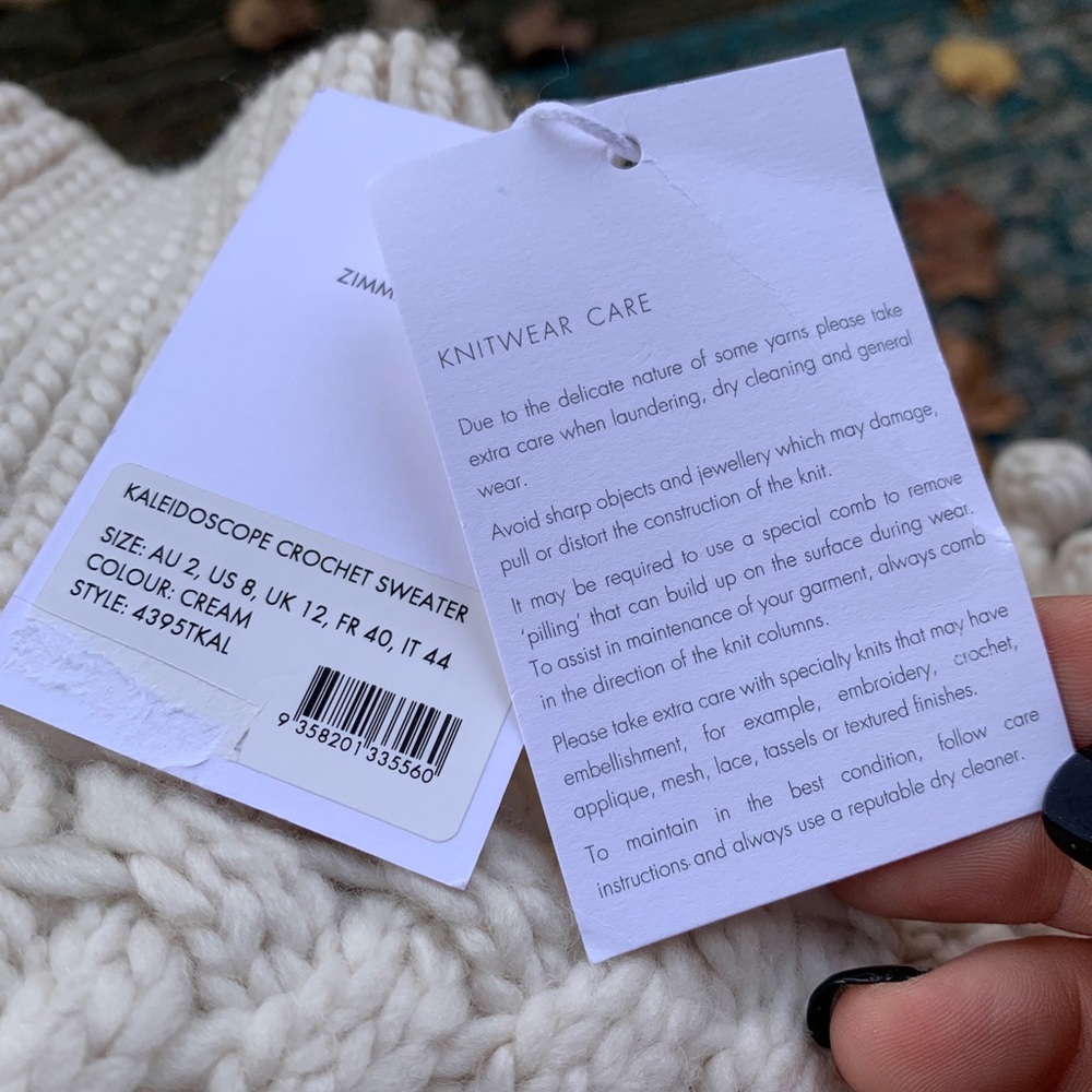 SOLD-Zimmermann Kaleidoscope Natural Crochet Tassel Pom Embellished Wool Sweater - Picture 7 of 9